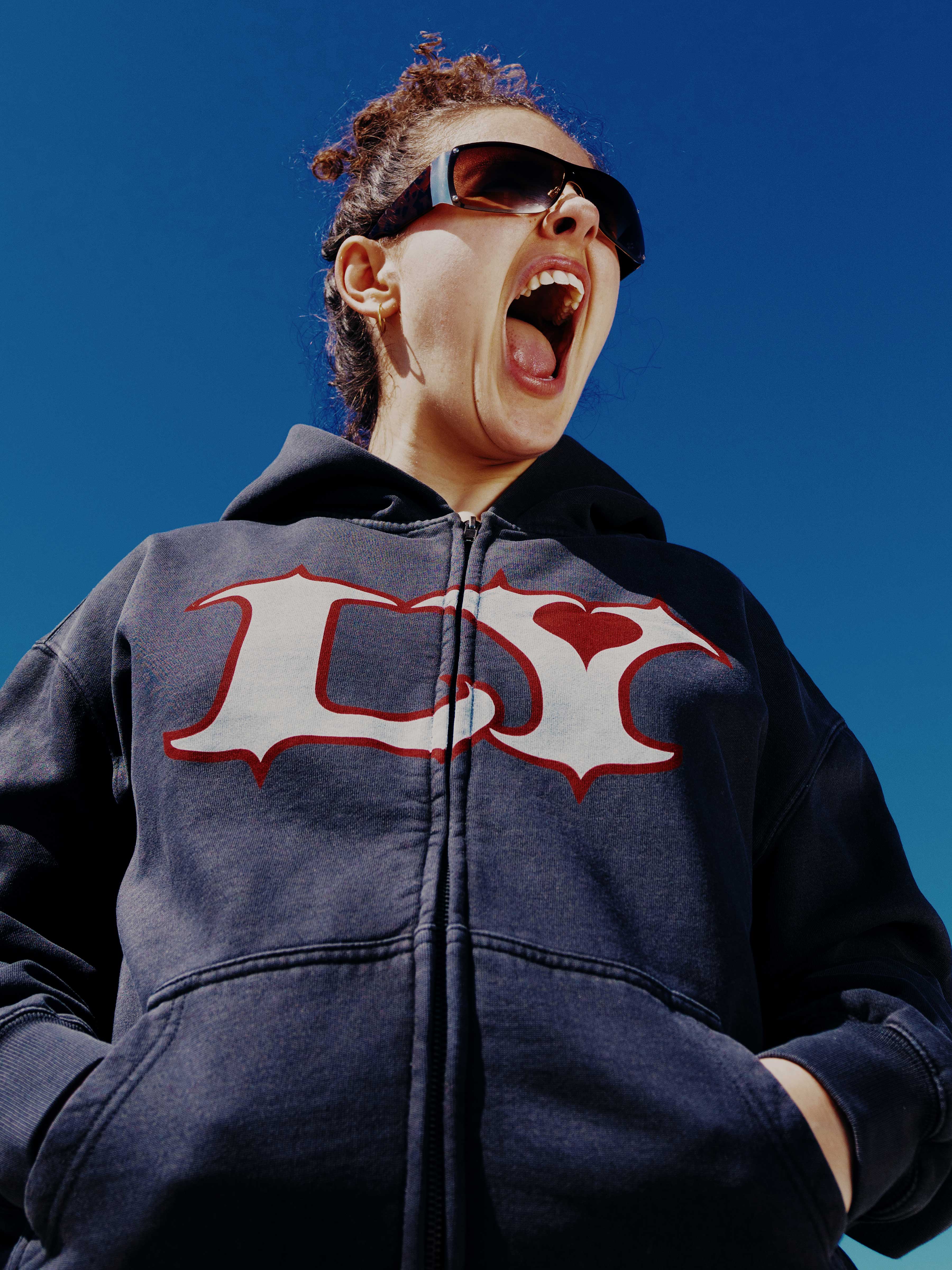 LY black zip-up hoodie lifestyle 1
