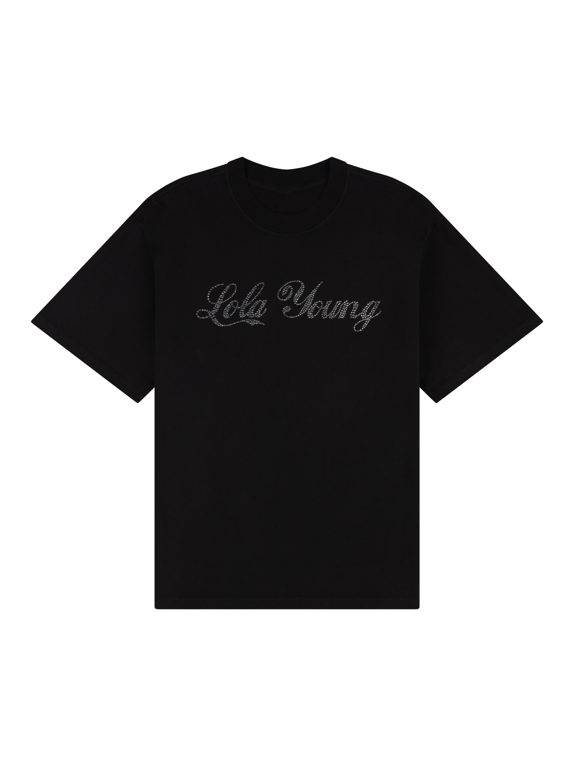lola young rhinestone black t-shirt front